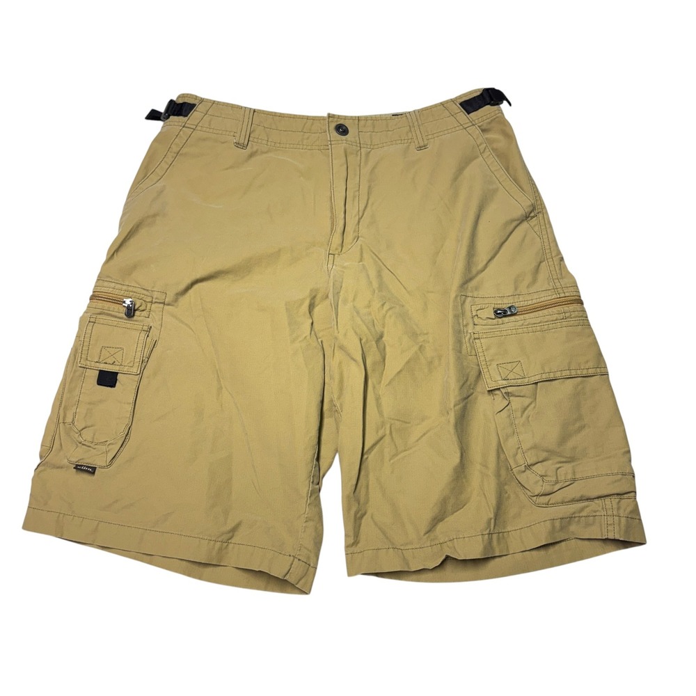 Kuhl Mens Khaki Cargo Shorts L W35 L12 Tan Cotton Nylon Hiking Utility Mountain